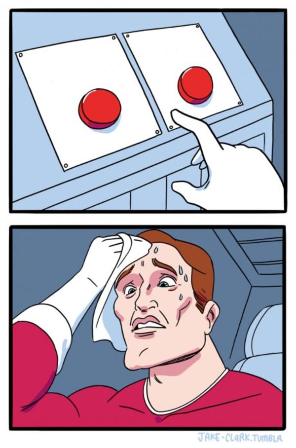 Two Buttons meme about Simply Earth